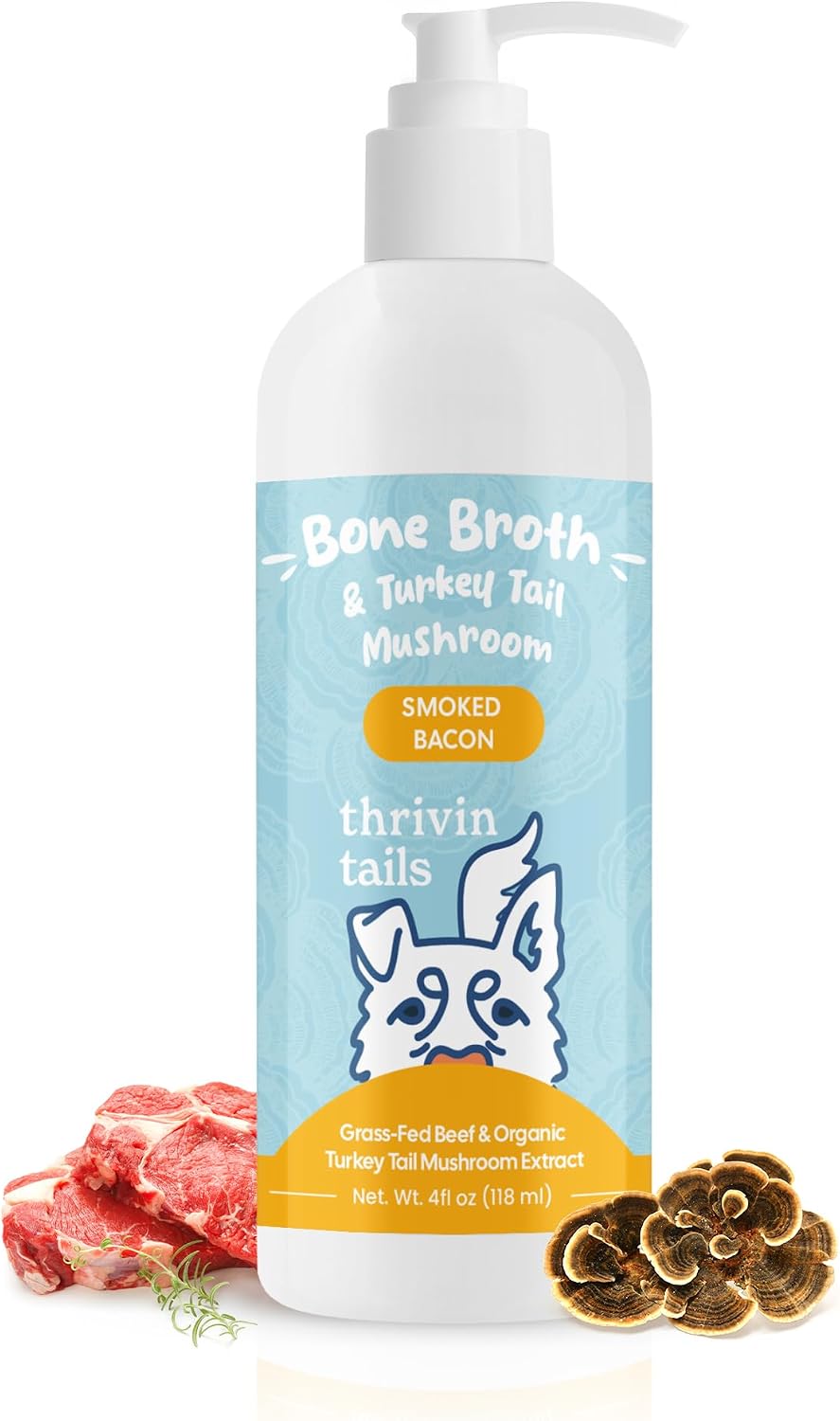 Organic Turkey Tail Mushroom & Liquid Bone Broth Dog Food Topper – Probiotic-Rich, Grain-Free Meal Enhancer for Pets – Supports Immune, Gut & Joint Health – Safe, Human-Grade, Made in USA