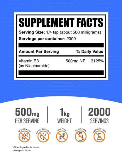Niacinamida en Polvo - Vitamina B3, 500mg – El funcionamiento normal del sistema nervioso. – Image 2