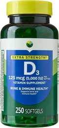 Spring Valley Extra Strength Vitamina D3 5000 UI (125 mcg) - 250 Cápsulas Blandas