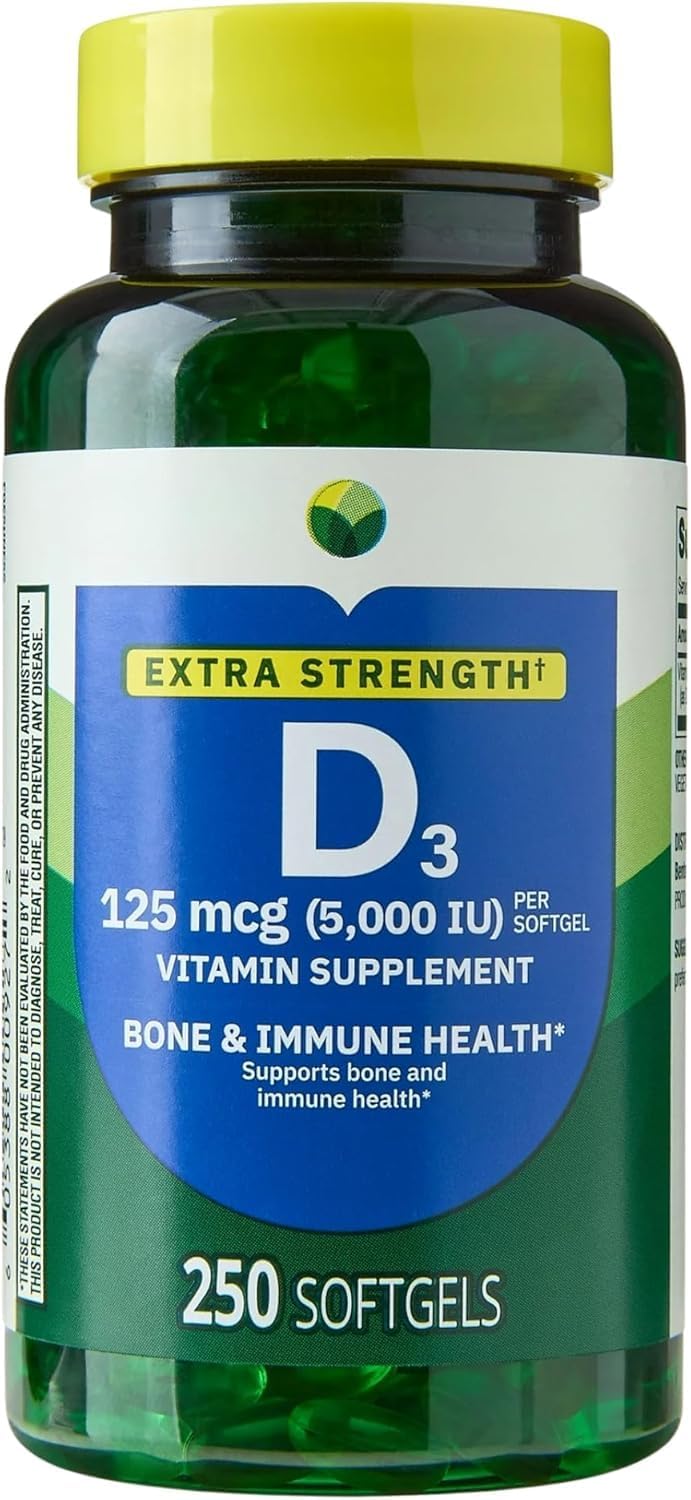Spring Valley Extra Strength Vitamina D3 5000 UI (125 mcg) - 250 Cápsulas Blandas