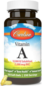 Carlson Labs Solubilized Vitamin A, 10,000 IU, 250 Soft Gels