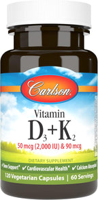 Carlson Vitamina D3 + K2 (2000 UI + 90 mcg MK-7), 60 Cápsulas