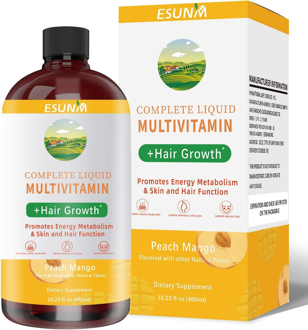 ESUNM Multivitamínico Líquido Completo - Apoyo para Cabello, Piel y Energía - 480 ml