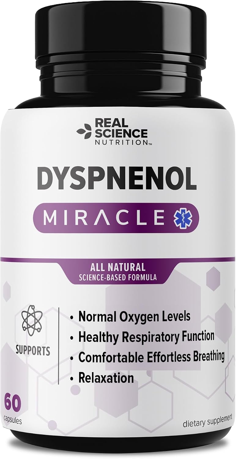 Real Science Dyspnenol - Suplemento Natural de Apoyo Pulmonar con Vinitrox y GABA, 60 Cápsulas