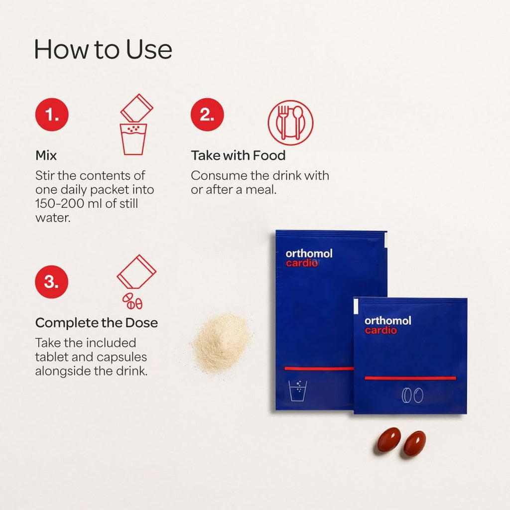 Orthomol Cardio, Suministro para 30 Días, Complemento Integral para la la Salud Cardiovascular con Nutrientes Esenciales