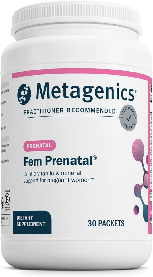 Metagenics Fem Prenatal - Vitaminas y Minerales Prenatales con Folato, Colina, Hierro y Biotina - 30 Sobres