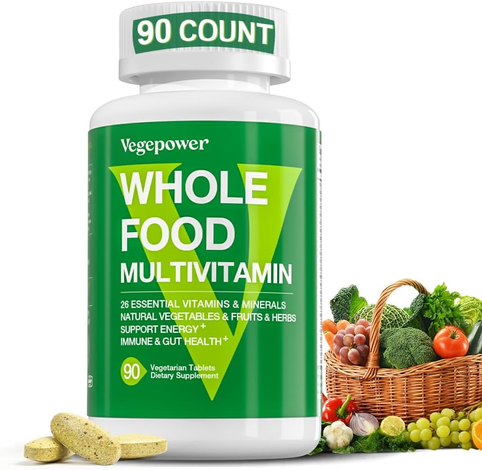 VEGEPOWER Multivitamínico Vegano con Hierro, Metilado, Complejo B, Frutas y Verduras, Enzimas, Omega, Hongos, 90 Comprimidos