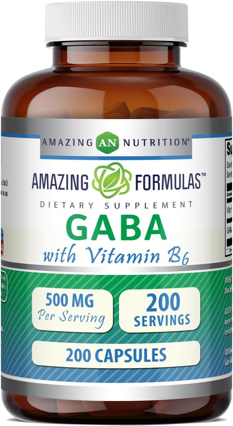 Amazing Formulas GABA con Vitamina B6 | 500 mg por Cápsula | 200 Cápsulas