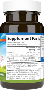 Carlson A y D, 25000 UI (7500 mcg RAE) Vitamina A, 1000 UI (25 mcg) Vitamina D3, 100 Cápsulas Blandas