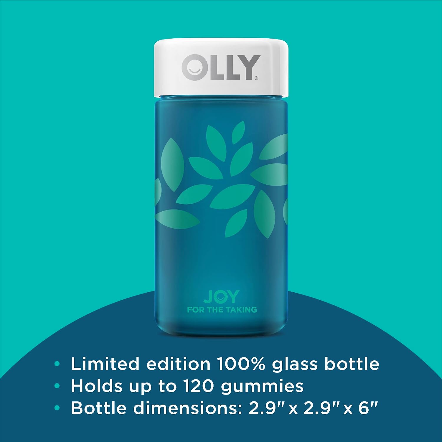 OLLY Joy Jar - Frasco de Cristal Recargable para Gominolas de Vitaminas, hasta 120 Gominolas, Edición Limitada 2022