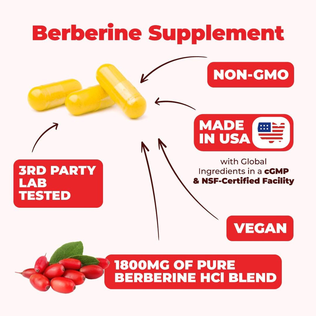 Vimerson Health Berberine 1800mg - Complemento de Berberina de Alta Potencia para el Apoyo Metabólico y Cardiovascular
