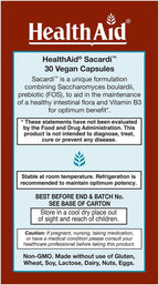 Sacardi Saccharomyces Boulardii – Once-Daily with Vitamin B3 & FOS | 5 Billion CFU | 30 Vegan Tablets | Dairy-Free & Acid-Resistant