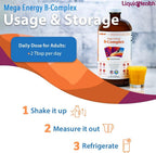 LIQUIDHEALTH Mega Energy Methylated B-Complex, Suplemento Líquido de Vitaminas B para Adultos - 946 ml