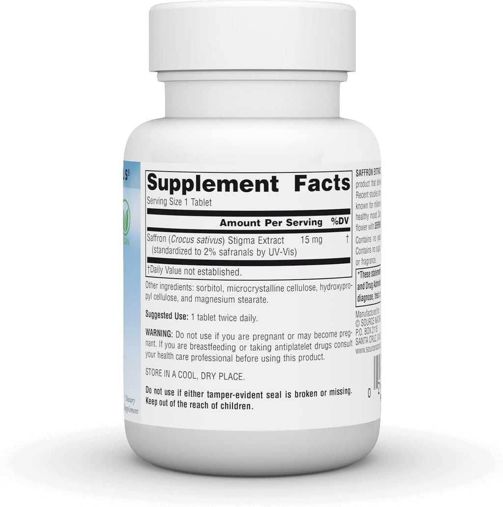 Source Naturals Serene Science Extracto de Azafrán, para el Apoyo del Estado de Ánimo* - 15 mg - 60 Comprimidos