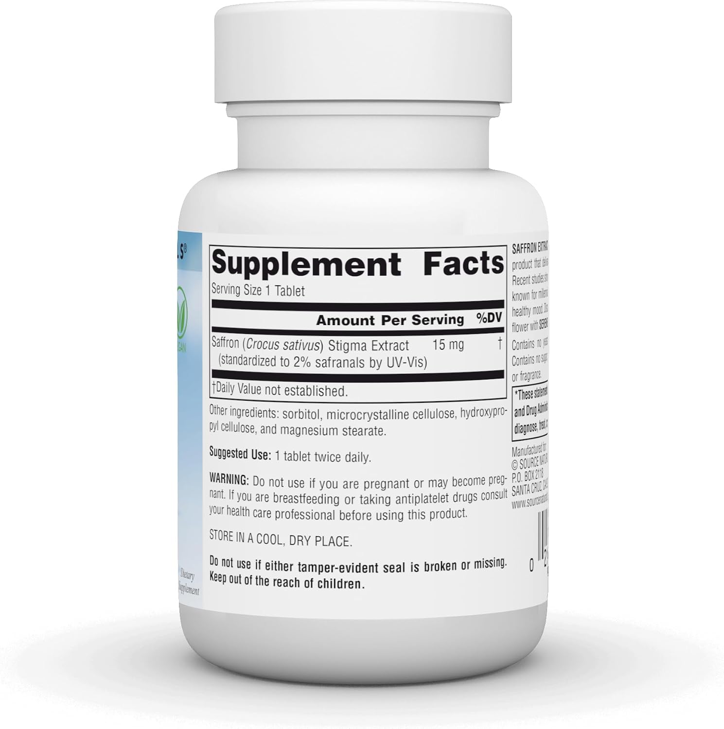 Source Naturals Serene Science Extracto de Azafrán, para el Apoyo del Estado de Ánimo* - 15 mg - 60 Comprimidos