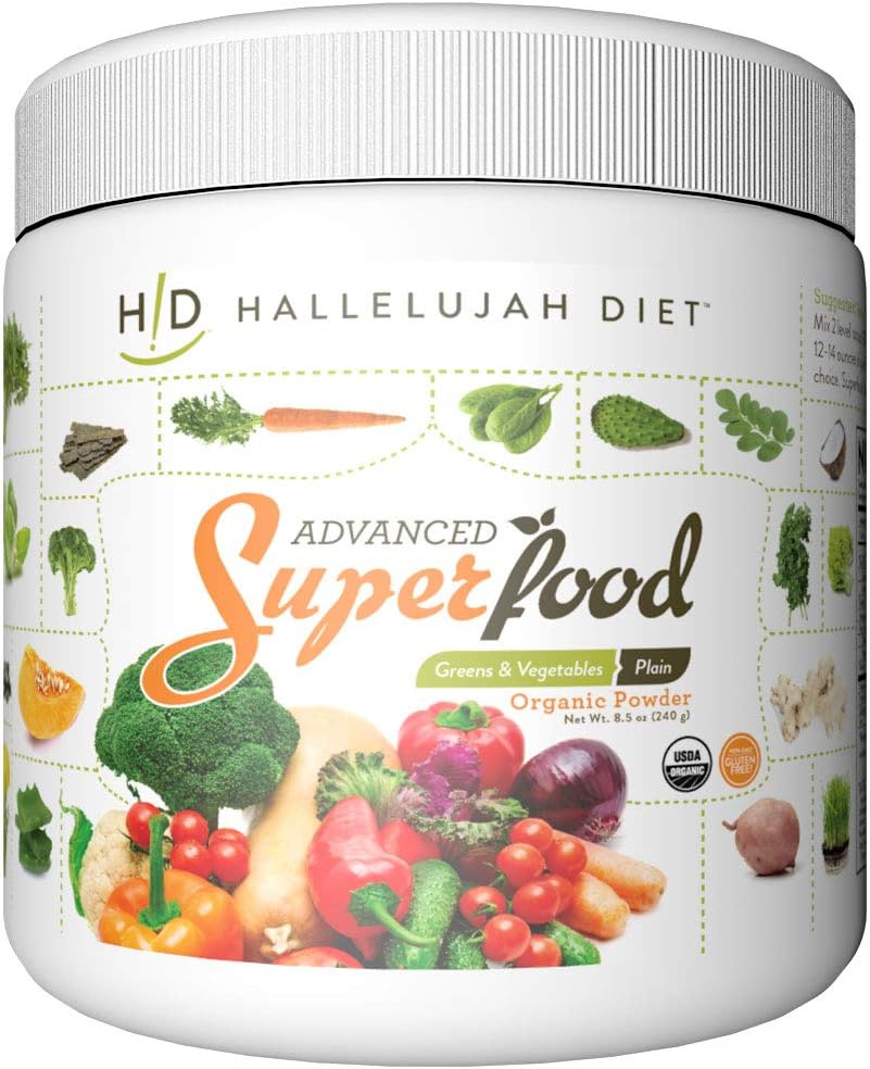 Advanced SuperFood, Mezcla de Verduras y Hortalizas Orgánicas en Polvo – Natural, 240 g, de Hallelujah Diet