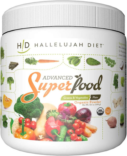 Advanced SuperFood, Mezcla de Verduras y Hortalizas Orgánicas en Polvo – Natural, 240 g, de Hallelujah Diet