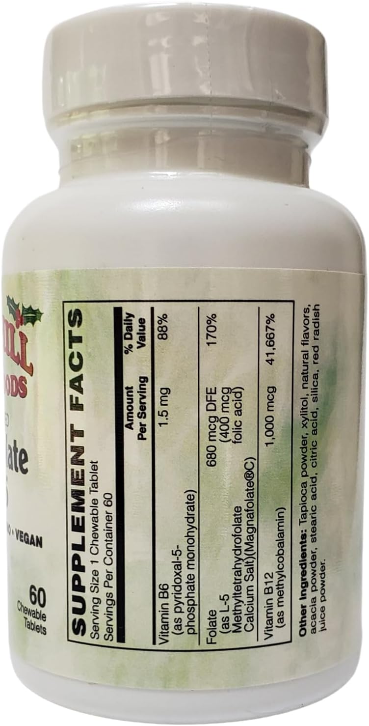 Holly Hill Health Foods Coenzimado B-12, Folato y B-6 – 60 Comprimidos Masticables Sabor Baya