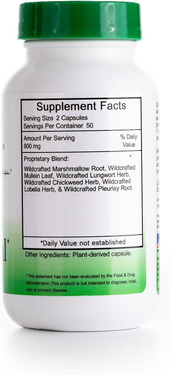 Dr. Christopher's Lung and Bronchial - 450 mg - 100 Cápsulas Vegetarianas