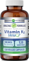 Amazing Formulas Vitamina K2 MenaQ7 MK7 100 mcg - 120 Cápsulas Vegetales
