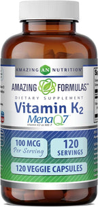 Amazing Formulas Vitamina K2 MenaQ7 MK7 100 mcg - 120 Cápsulas Vegetales