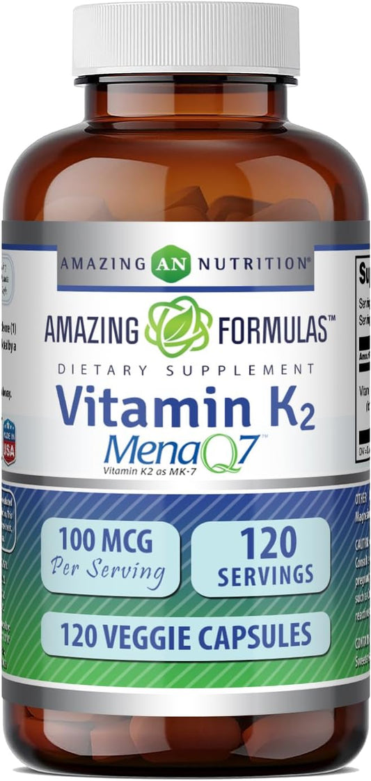 Amazing Formulas Vitamina K2 MenaQ7 MK7 100 mcg - 120 Cápsulas Vegetales