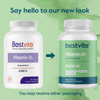 BESTVITE Vitamina D3 5000 UI (365 Cápsulas) - Sin Estearatos - No GMO - Sin Gluten