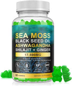 LTQXGT Gominolas de Sea Moss, Bladderwrack, Ashwagandha y Burdock Root - 60 Gominolas Veganas