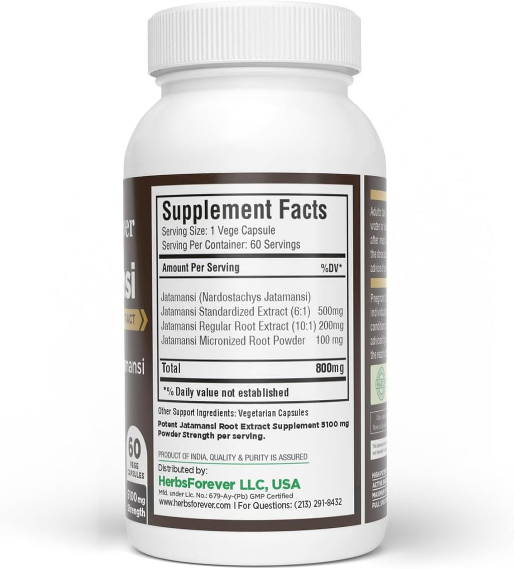 Herbsforever Cápsulas de Jatamansi | Nardostachys Jatamansi | 60 Cápsulas Veganas, 800 mg