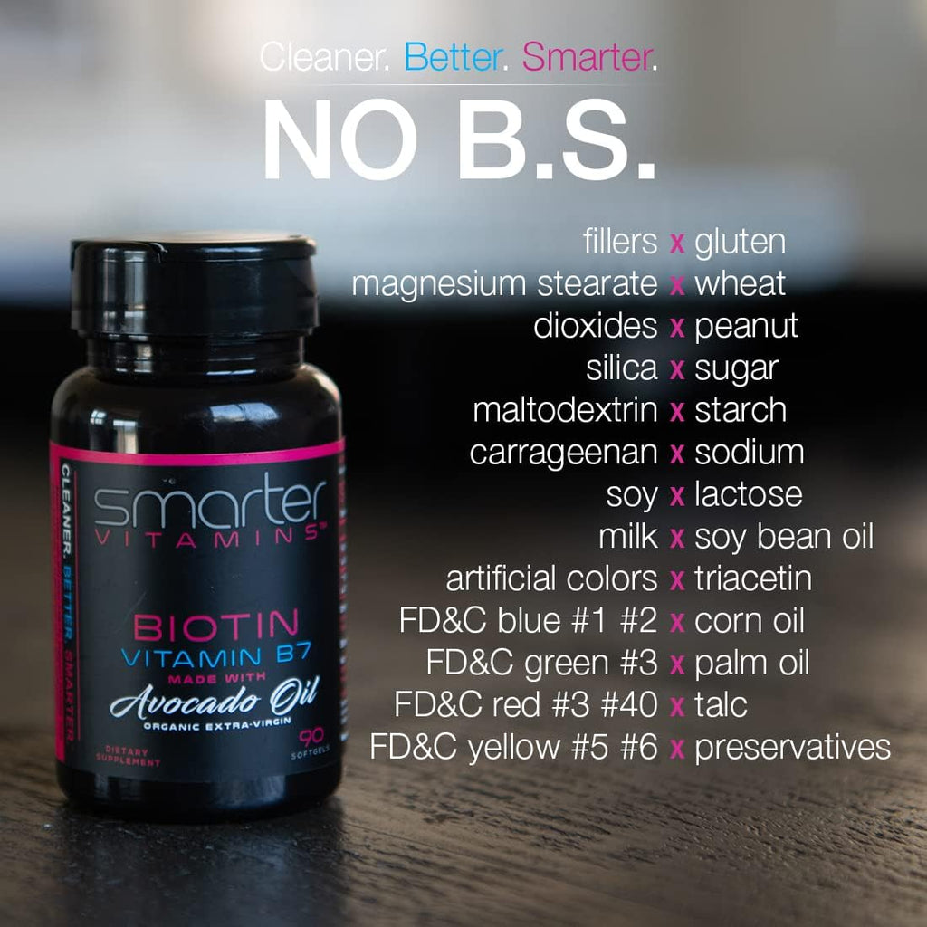 SmarterVitamins Biotina 5000mcg con Aceite de Aguacate - 180 Cápsulas Blandas (2 Envases de 90)