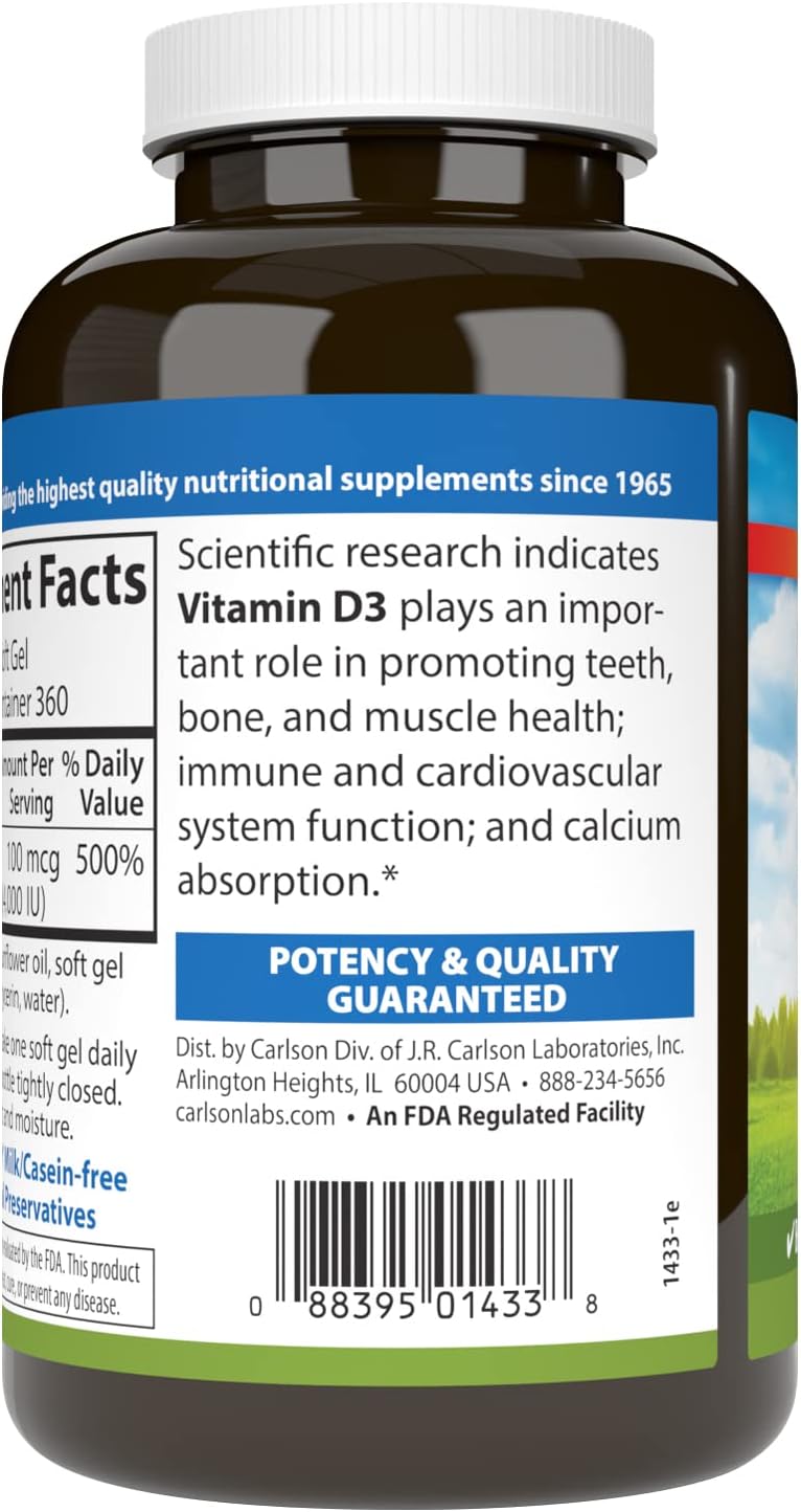 Carlson Vitamina D3 4000 UI (100 mcg) - 360 Cápsulas Blandas