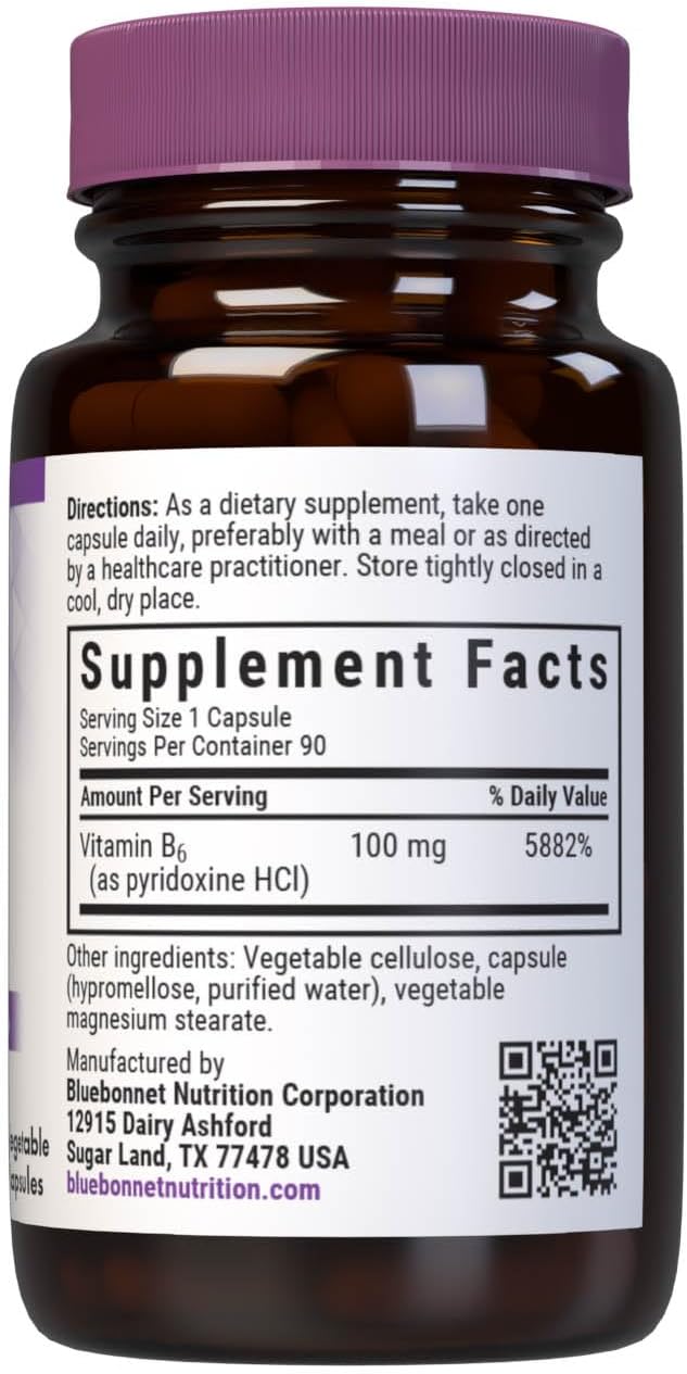 BlueBonnet Nutrition Vitamin B6 100 mg - 60 Vegetable Capsules