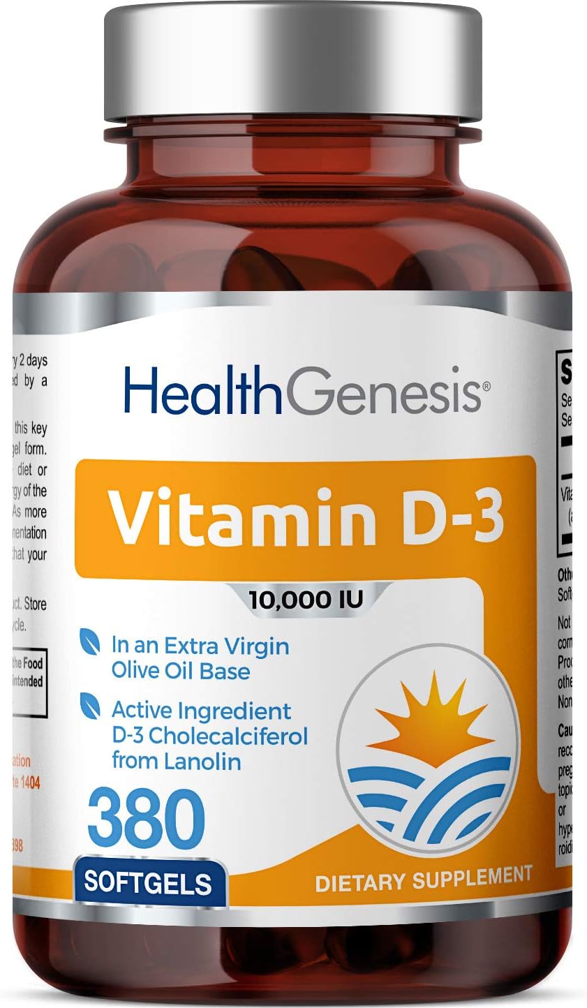 Vitamina D3 10000 UI 120 Cápsulas Blandas - Alta Potencia en Aceite de Oliva Virgen Extra