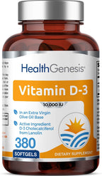 Vitamina D3 10000 UI 120 Cápsulas Blandas - Alta Potencia en Aceite de Oliva Virgen Extra