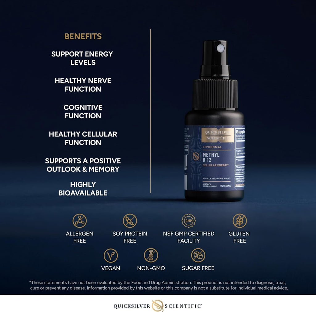 Quicksilver Scientific Methyl B12-1000mcg - Vitamina B12 como Metilcobalamina Liposomal (30ml, 90 dosis)