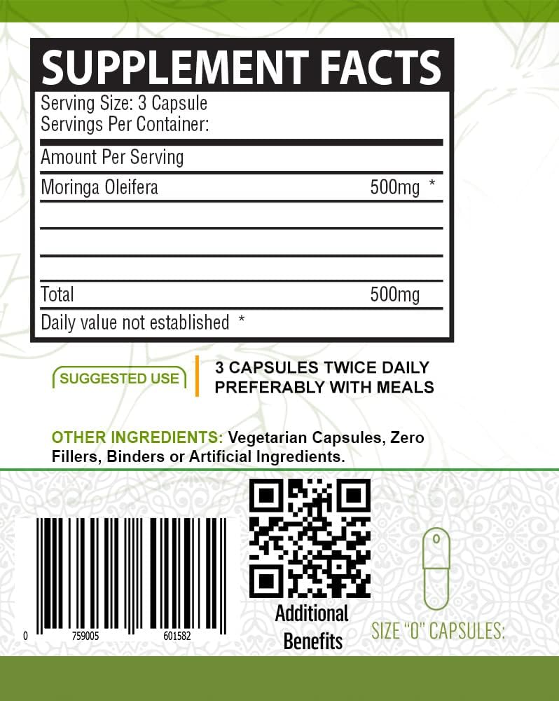 100% Organic Moringa - 150 Cápsulas