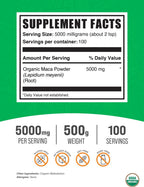 BulkSupplements.com Maca Orgánica en Polvo - Polvo de Raíz de Maca Orgánica, Suplemento Superfood - Sin Gluten, 5g por Ración, 500g (1.1 lbs) (Paquete de 1)