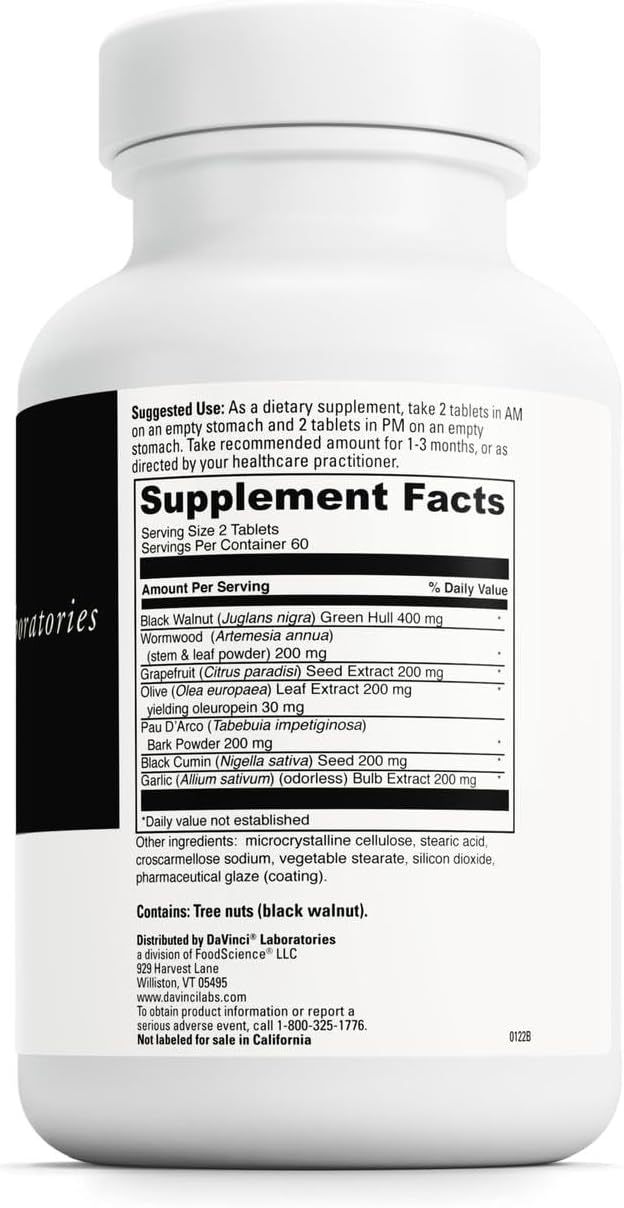DAVINCI Labs Vira-Shield - Complemento alimenticio con extractos de nuez negra, ajenjo, hoja de olivo y Pau D'Arco - 120 comprimidos