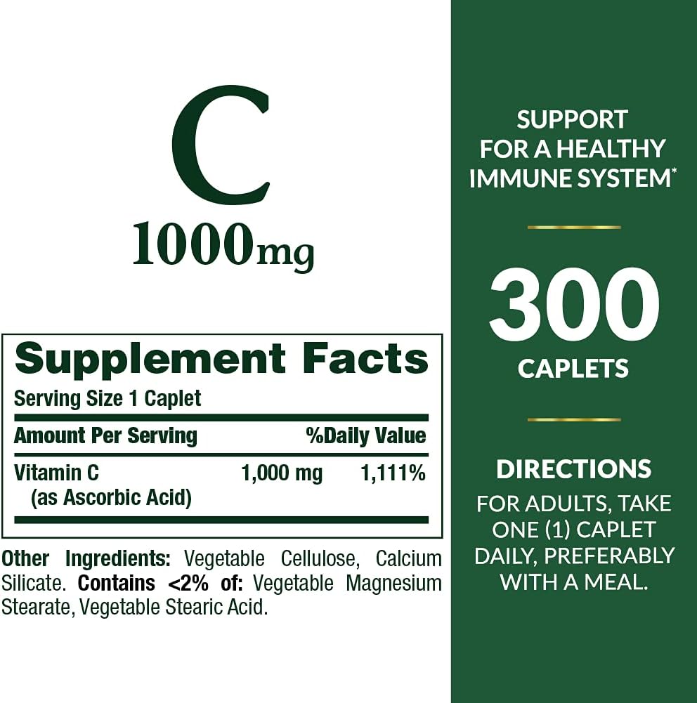 Nature's Bounty Vitamina C 1000 mg, 300 Caplets Vegetarianos
