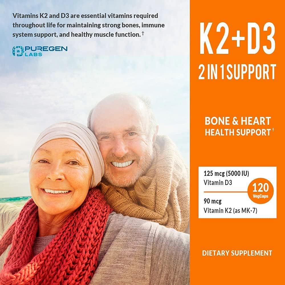 Fórmula 2 en 1 de Alta Potencia: Vitamina D3 5000 UI y K2 MK-7 90 mcg – 240 Cápsulas (8 Meses)