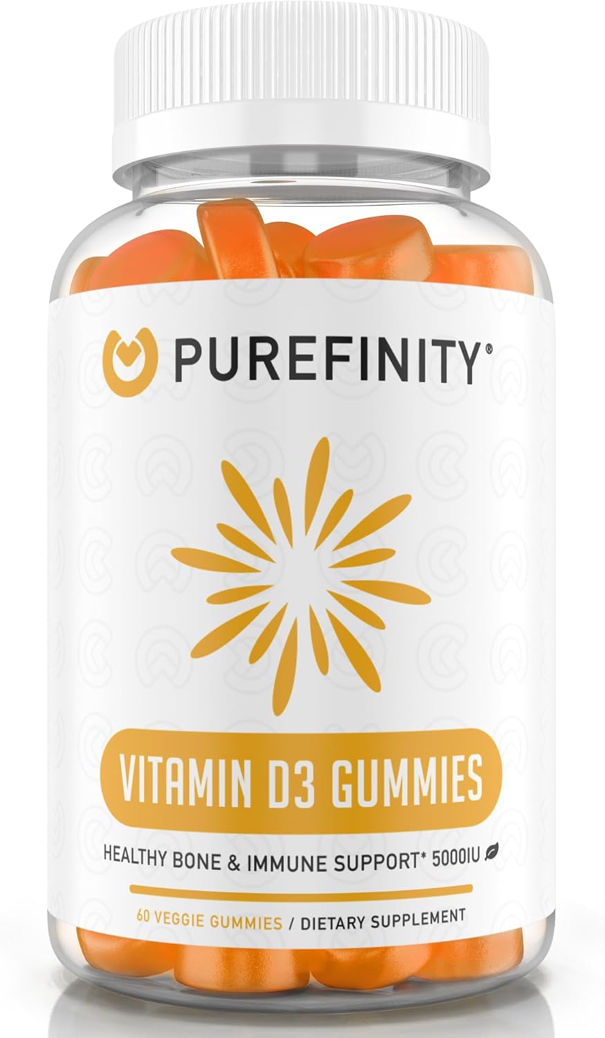 PUREFINITY Vitamina D3 5000 UI Gummies - Suplemento de vitamina D para la salud ósea e inmunitaria