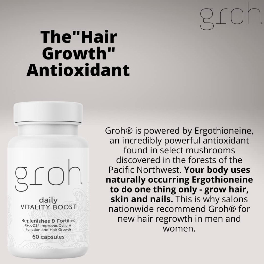 Groh Daily Vitality Boost - Suplemento Natural para Cabello, Piel y Uñas con Hongos y Antioxidantes - 60 Cápsulas