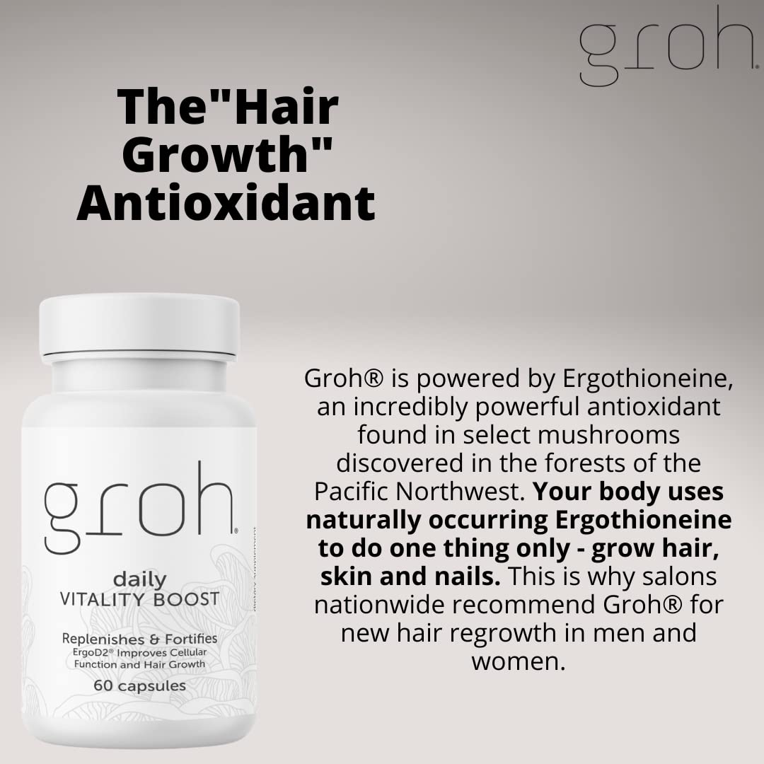 Groh Daily Vitality Boost - Suplemento Natural para Cabello, Piel y Uñas con Hongos y Antioxidantes - 60 Cápsulas