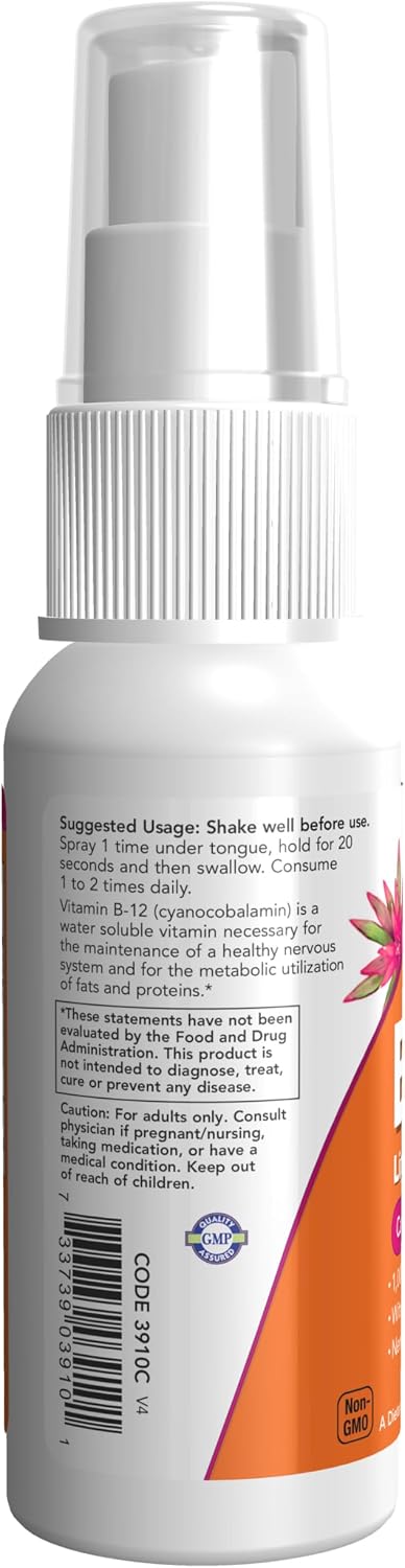 NOW Foods, Vitamina B12 liposomal en espray con ácido fólico, TMG y B6, 59 ml (2 oz líq.)