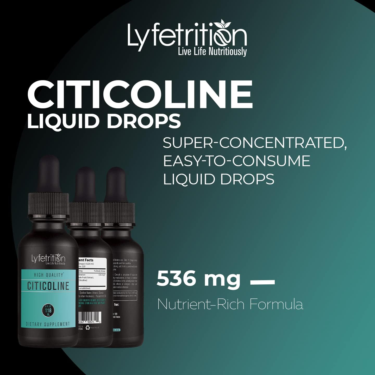 Lyfetrition Citicolina Gotas Líquidas 536 mg, 118 ml, 220 Dosis