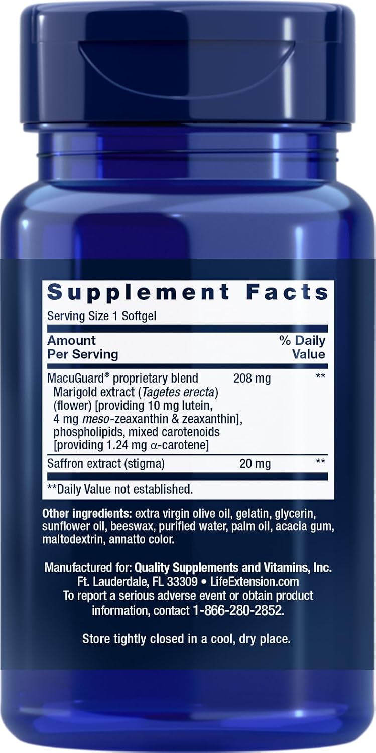 Life Extension MacuGuard Ocular Support con Azafrán, 60 cápsulas blandas (Pack de 2)