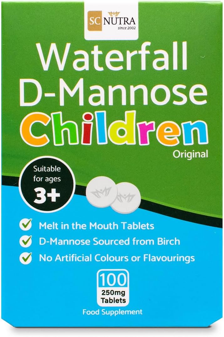 Waterfall D-Mannose Niños Original | Sin Colorantes ni Aromas Artificiales | Vegano | 250 mg Comprimidos de Disolución Oral – 100 Unidades