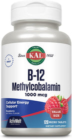 KAL Vitamina B12 Metilcobalamina 1000mcg, Comprimidos Sublinguales de Disolución Rápida, Sabor Frambuesa Natural, 90 Microcomprimidos
