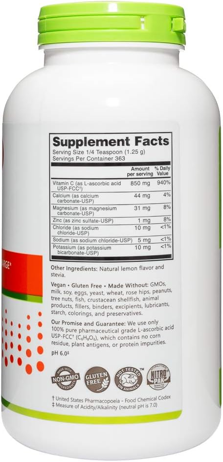 NutriBiotic Electro-C Limón - Vitamina C con Electrolitos en Polvo, 454 g
