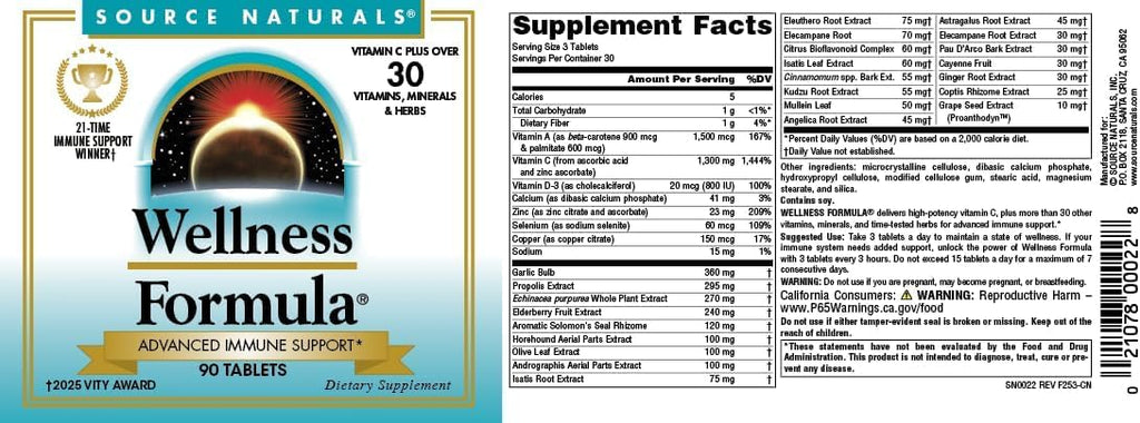 Source Naturals Wellness Formula Bio-Aligned Vitaminas y Defensa Herbal - 90 Comprimidos